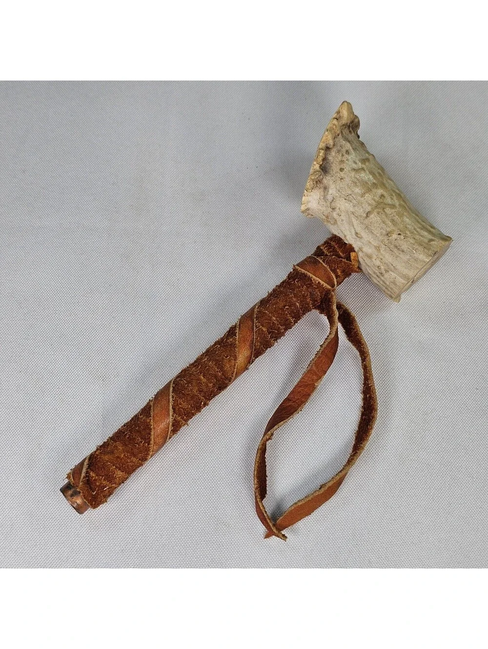 Handmade Antler Peace Pipe Leather Wrapped Stem Copper Tip Rustic 7in New